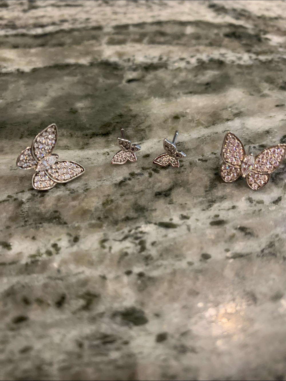 Sparkling Butterfly Stud Earrings - silver tone